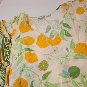 Rachel Zoe Top Sz 3X Multicolor Floral Lemon‎ Print Layered Flutter Sleeve Boho